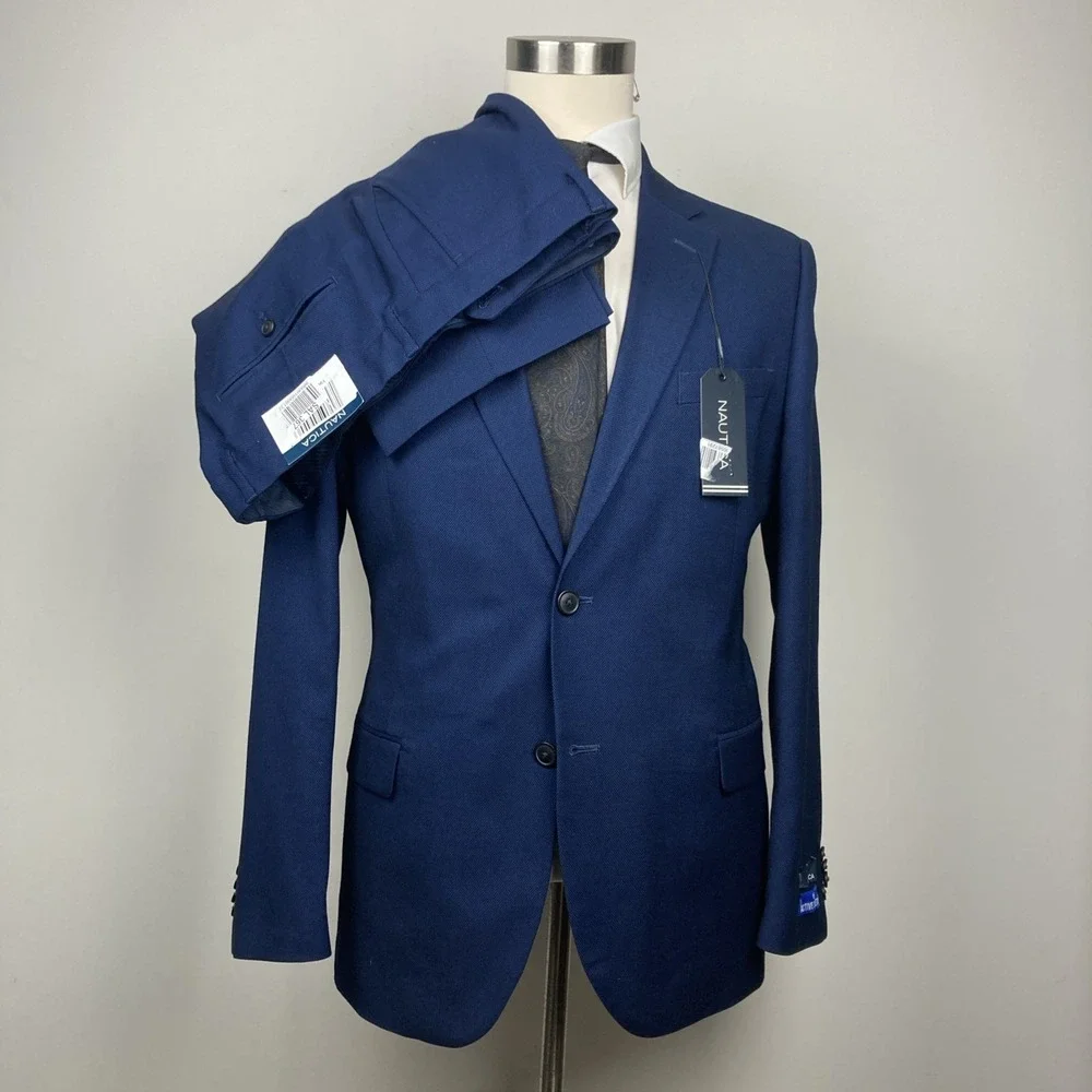 Nautica Men's 2-Pc Suit‎ Blue Birdseye Jacket Blazer 42R Pants 38Wx31L